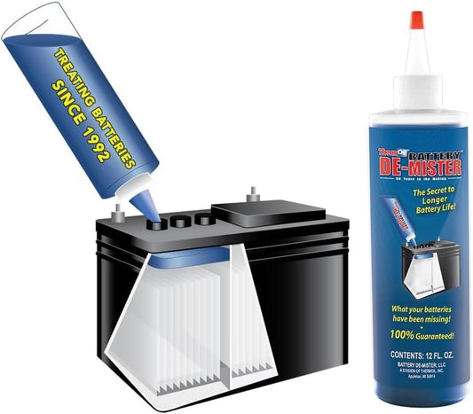 Thermoil® De-Mister Eliminates Golf Cart Battery Corrosion Greatly Extends Battery Life Greatly Reduces Water Consumption & Toxic Fumes Treats One 6, 8, or 12 Volt Battery. Made in USA.