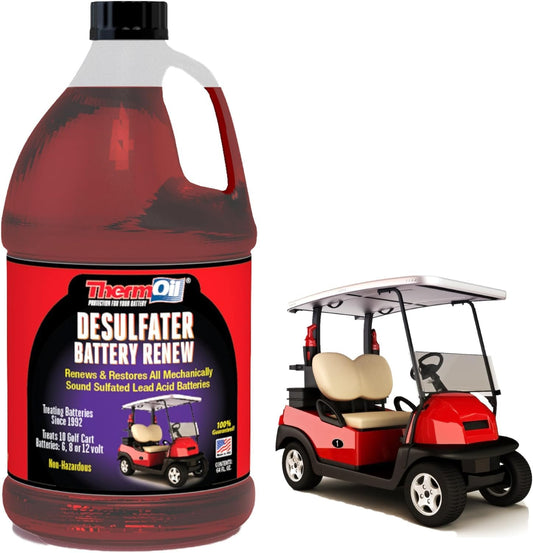 Thermoil® DeSulfater Golf Cart Solution Renews Restores & Revives Any Sulfated Lead Acid Battery Guaranteed! 64 Oz Treats Ten 6, 8 or 12 Volt Batteries. Made in USA