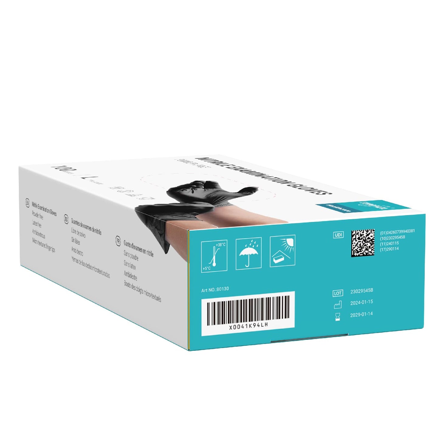 EUROPAPA Nitrile Examination Gloves, Black, L, Pack of 100