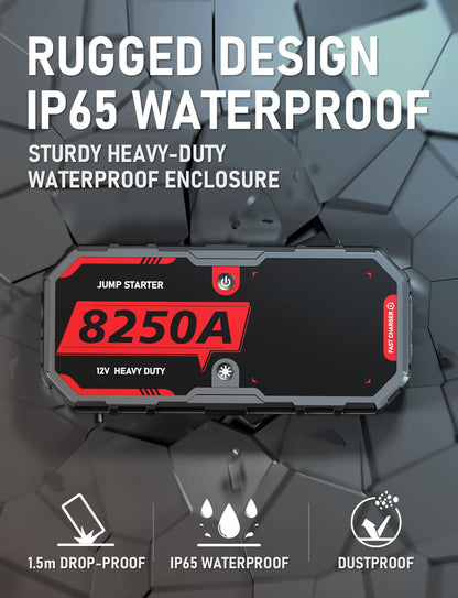 ATGFOX 8250A Jump Starter Heavy Duty Battery Jump Starter Battery Pack (for 16.0+L Gas or up to 14.0+L Diesel), 2 USB-C Power Bank, 12V Auto Battery Booster Jump Box, 48-Months Stand-by Time