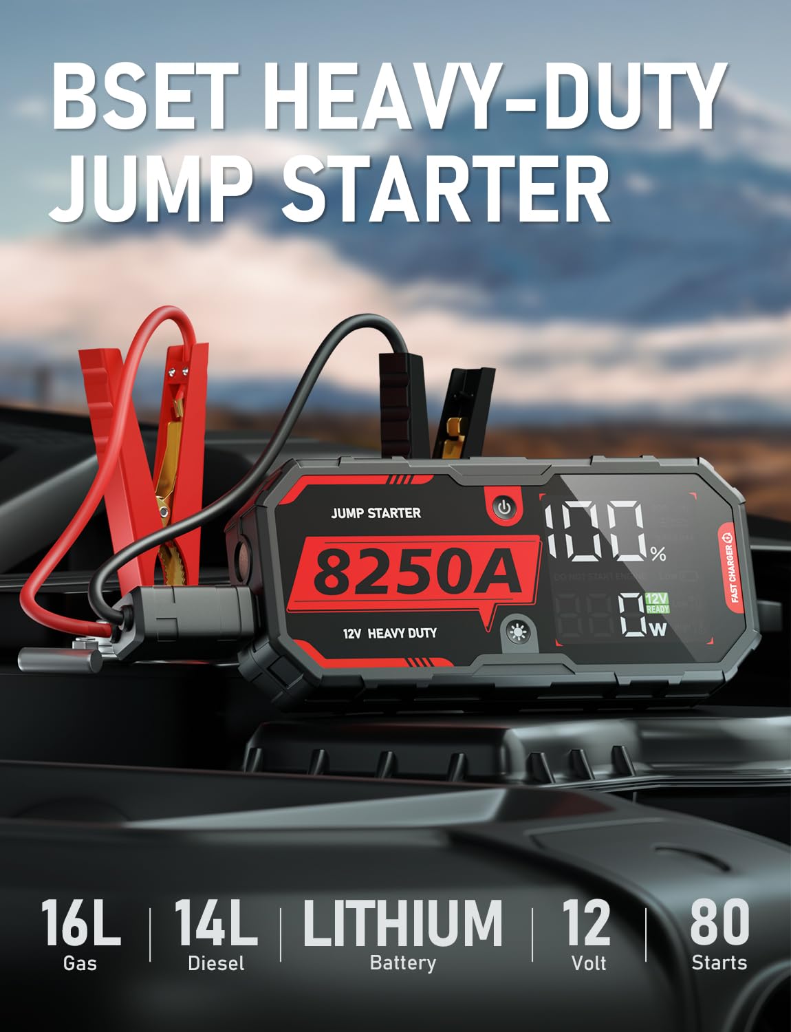 ATGFOX 8250A Jump Starter Heavy Duty Battery Jump Starter Battery Pack (for 16.0+L Gas or up to 14.0+L Diesel), 2 USB-C Power Bank, 12V Auto Battery Booster Jump Box, 48-Months Stand-by Time