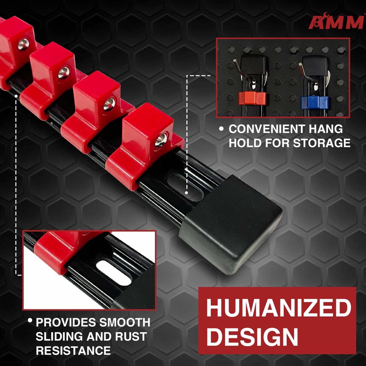 AMM 9-Piece Socket Organizer, 1/2 inch, 3/8 inch and 1/4 inch Drive ABS Tools-Socket Holder,Heavy Duty Socket Racks, Premium Quality Socket Clip Rail Holder,The best tool trays in the garage