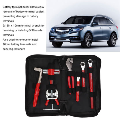 Battery Maintenance Kit, Akozon 7pcs Battery Service Kit Steel Terminal Pliers Wrench Brush Spreader Puller for Battery Maintenance Tool Car Maintenance Kit