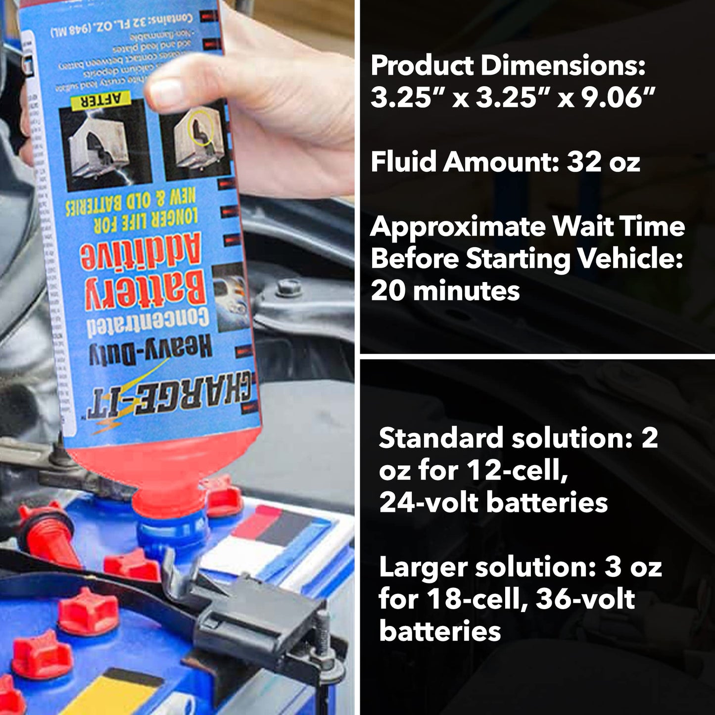 Solder-It Charge-It Battery Additive Heavy-Duty Concentrate (32 fl oz) | Battery Desulfator and Reactivator for Motorcycle, Golf Cart, Truck and Boat Batteries | Can Restore Charge to Dead Car Battery