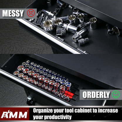 AMM 9-Piece Socket Organizer, 1/2 inch, 3/8 inch and 1/4 inch Drive ABS Tools-Socket Holder,Heavy Duty Socket Racks, Premium Quality Socket Clip Rail Holder,The best tool trays in the garage