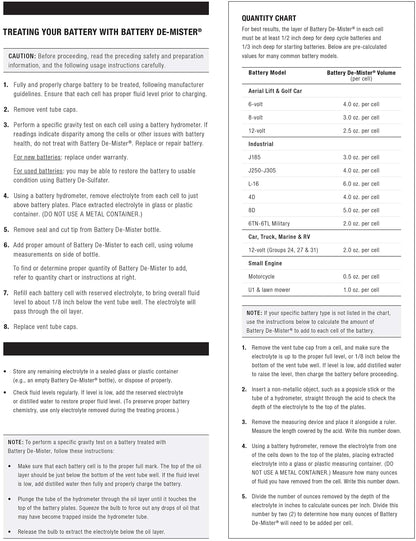 Thermoil® De-Mister Eliminates Golf Cart Battery Corrosion Greatly Extends Battery Life Greatly Reduces Water Consumption & Toxic Fumes Treats One 6, 8, or 12 Volt Battery. Made in USA.